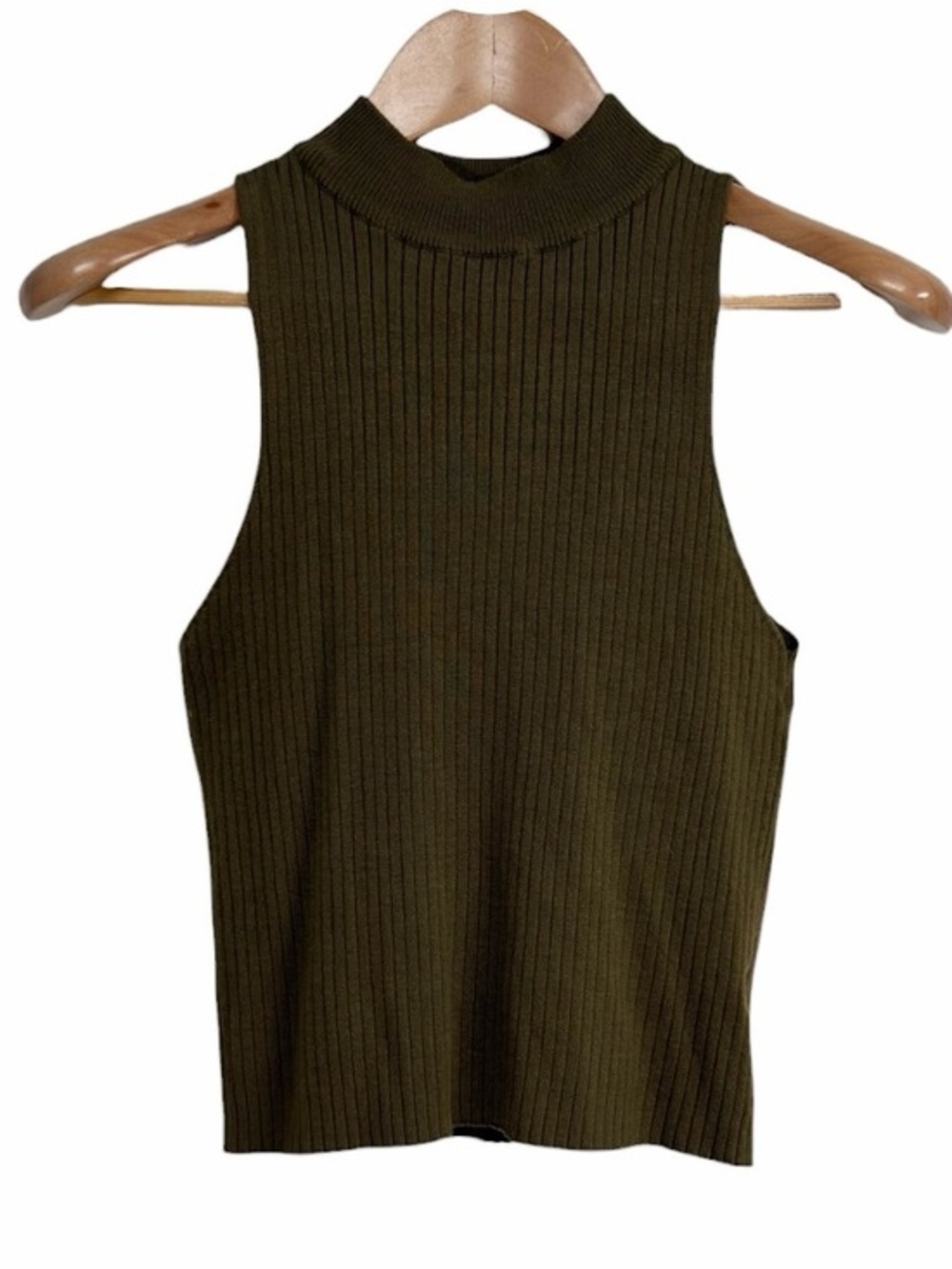 Closet Space Olive Green Ribbed Mock Neck Sleeveless Tank Top Large Minimalist